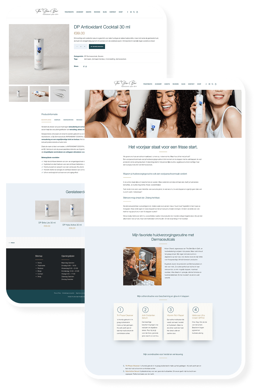 SkinBar website desktop screens